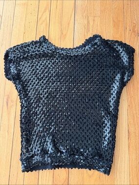 *VINTAGE" Black Sequin Short Sleeve Sparkle Evening Top